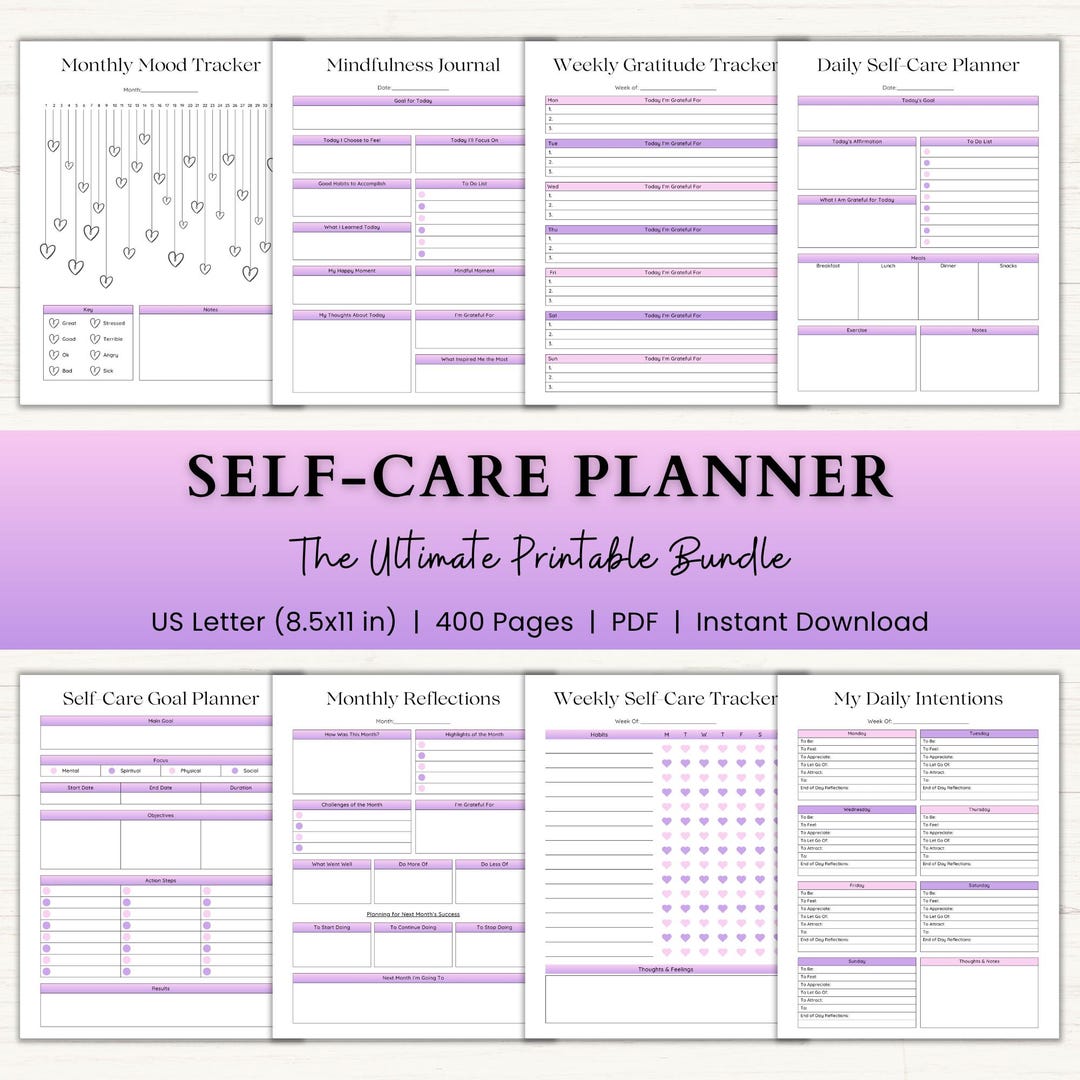 Self Care Planner Printable Bundle | ADHD Mental Health Journal | Mood ...
