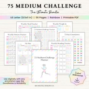 75 Medium Challenge Printable Planner | 75 Day Tracker Template | Fitness Planner | Weight Loss Challenge | Workout Journal | Health Planner