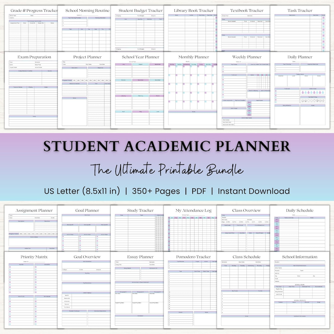 Student Academic Planner Printable | Adhd-friendly High School Planner ...