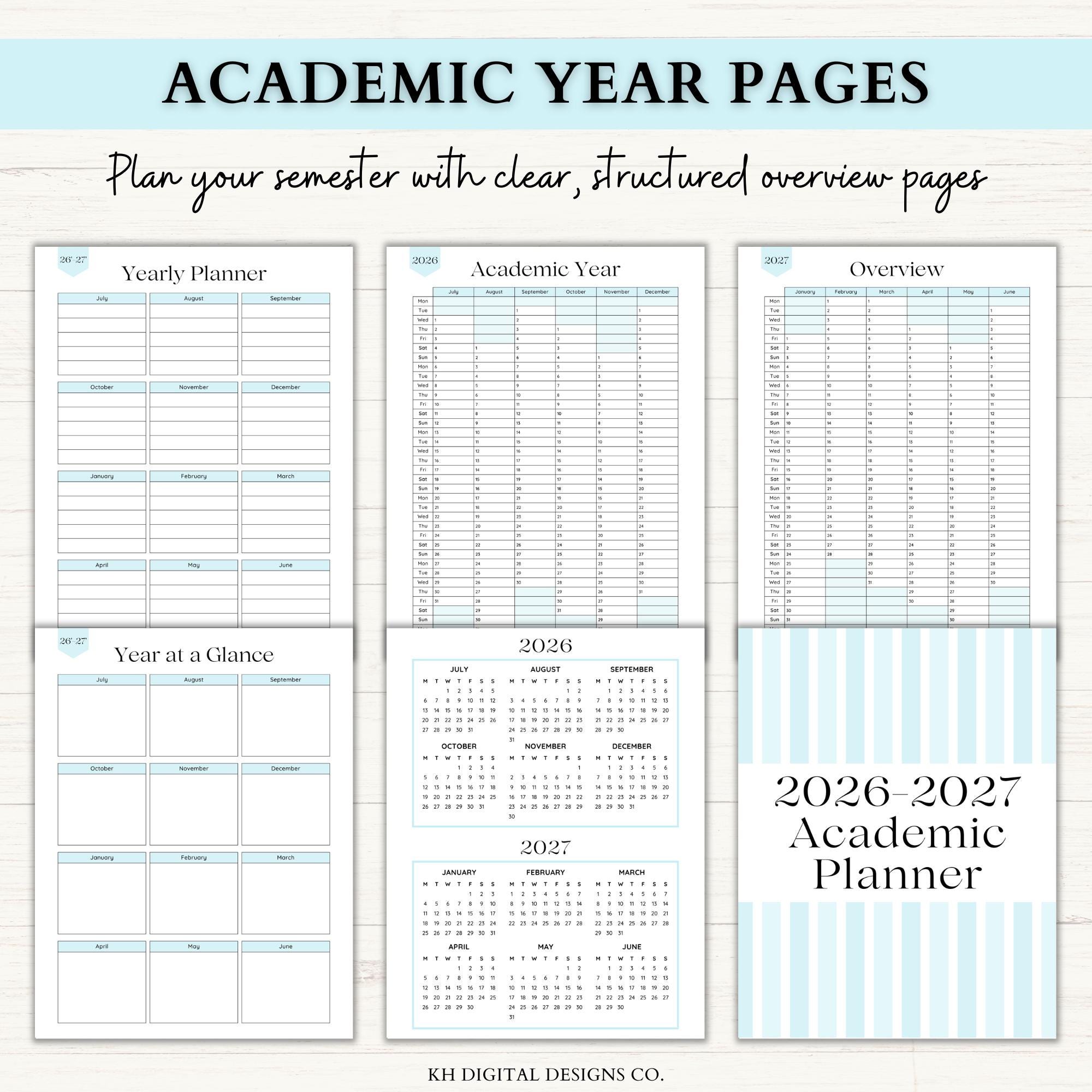 2026-2027 Academic Planner Printable | Dated Weekly Planner for High ...