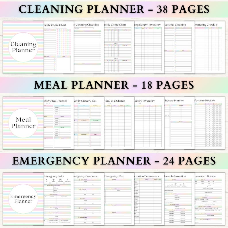 Ultimate Life Planner Printable Bundle – ADHD Productivity, Habit & Self-Care Organizer | Household, Travel and Emergency Tools | Rainbow imagem 4