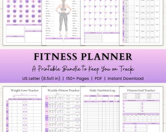 Fitness Planner Printable | Weight Loss Tracker | Adhd Fitness Journal | Exercise & Nutrition Log | Workout Planner | PDF | Pink Purple