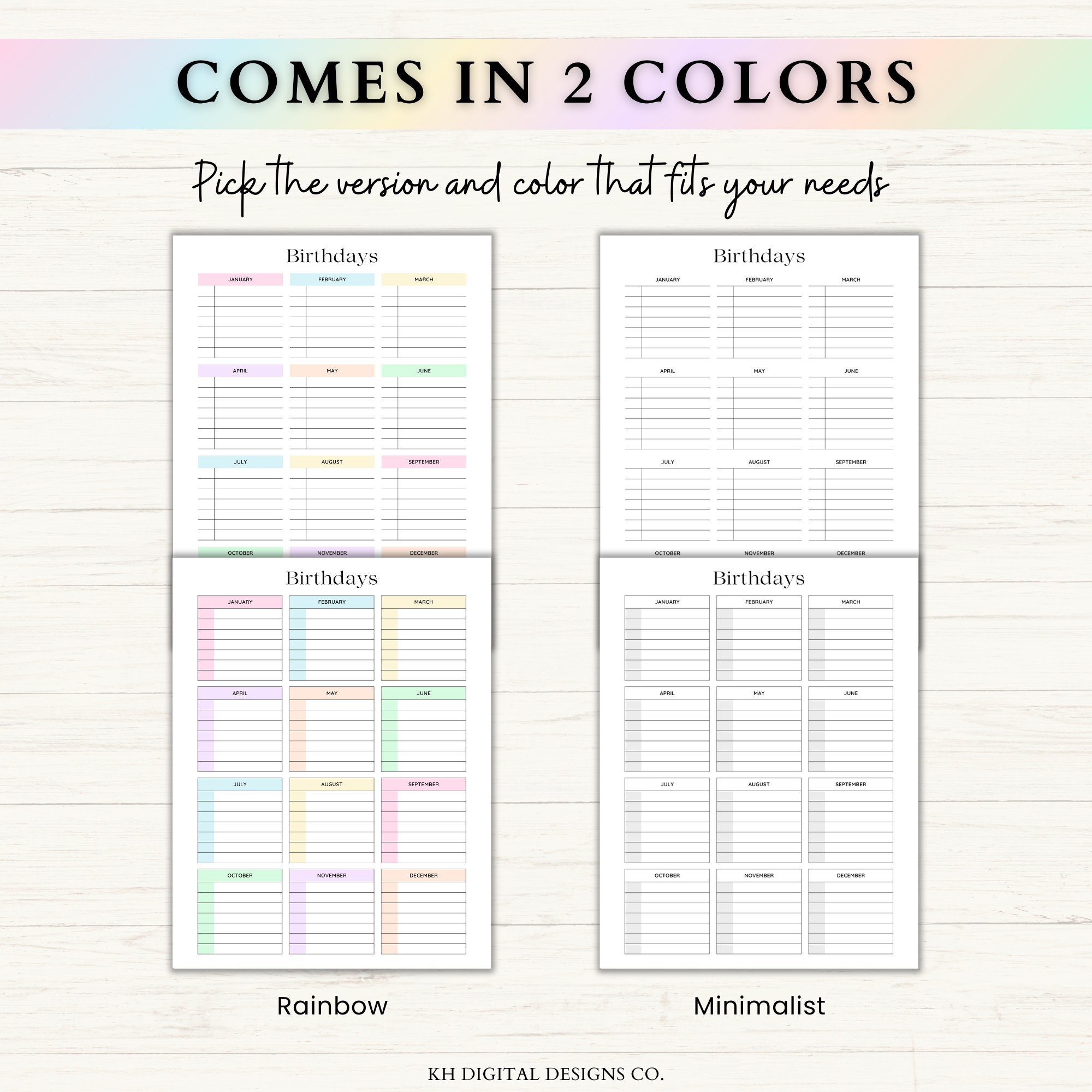 Birthday Tracker Printable Template Editable Birthday Calendar