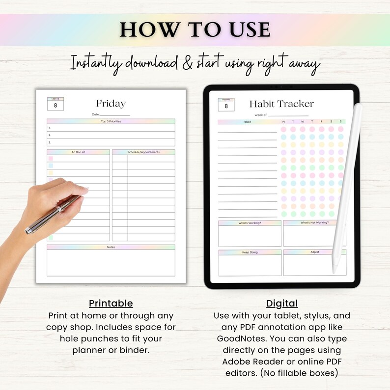 12 Week Planner Printable: Accomplish More in 12 Weeks Than Most Do in a Year (PDF) – Rainbow image 7