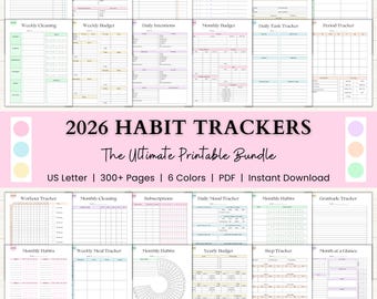 2026 Habit Tracker Printable Bundle: Adhd Daily Task Tracker, Fitness & Weight Loss Journal, Monthly Goal Setting (PDF) – 6 Colors