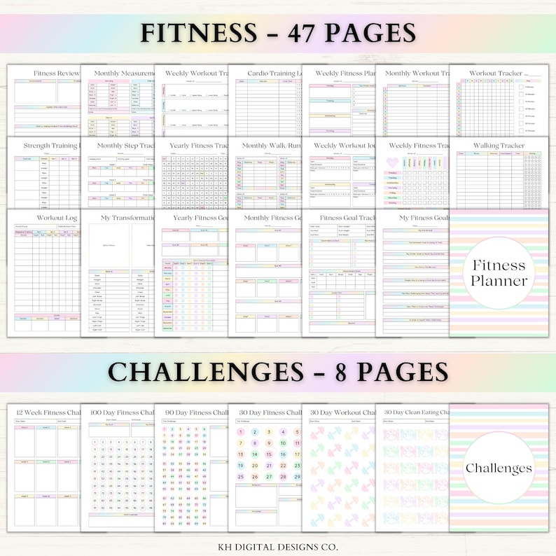 Fitness Planner Printable | Weight Loss Journal | Weekly Gym Tracker | Exercise & Nutrition Log | Adhd Wellness Planner | PDF | Rainbow image 2