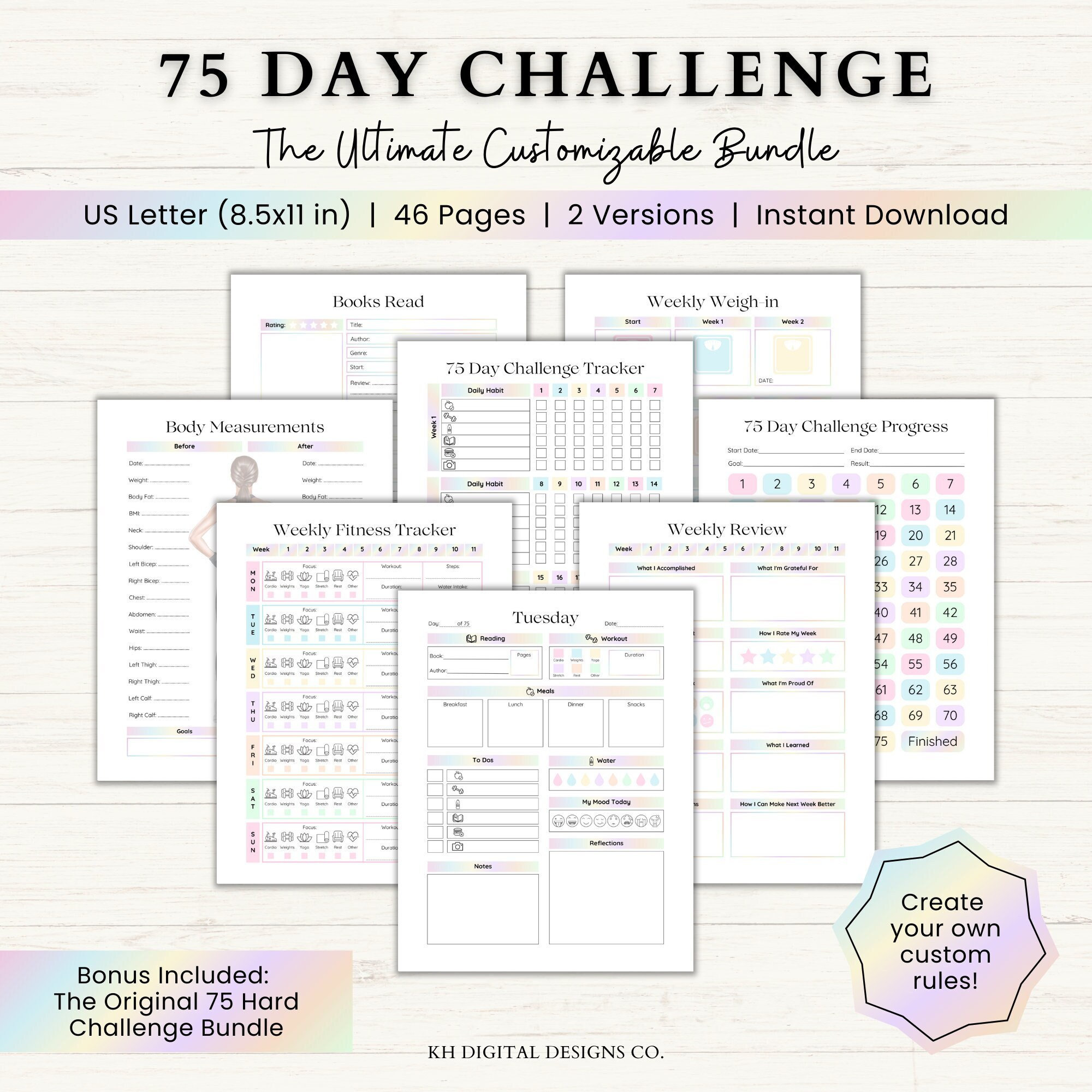 Editable 75 Day Challenge Template 75 Hard Tracker 75 Soft Challenge ...