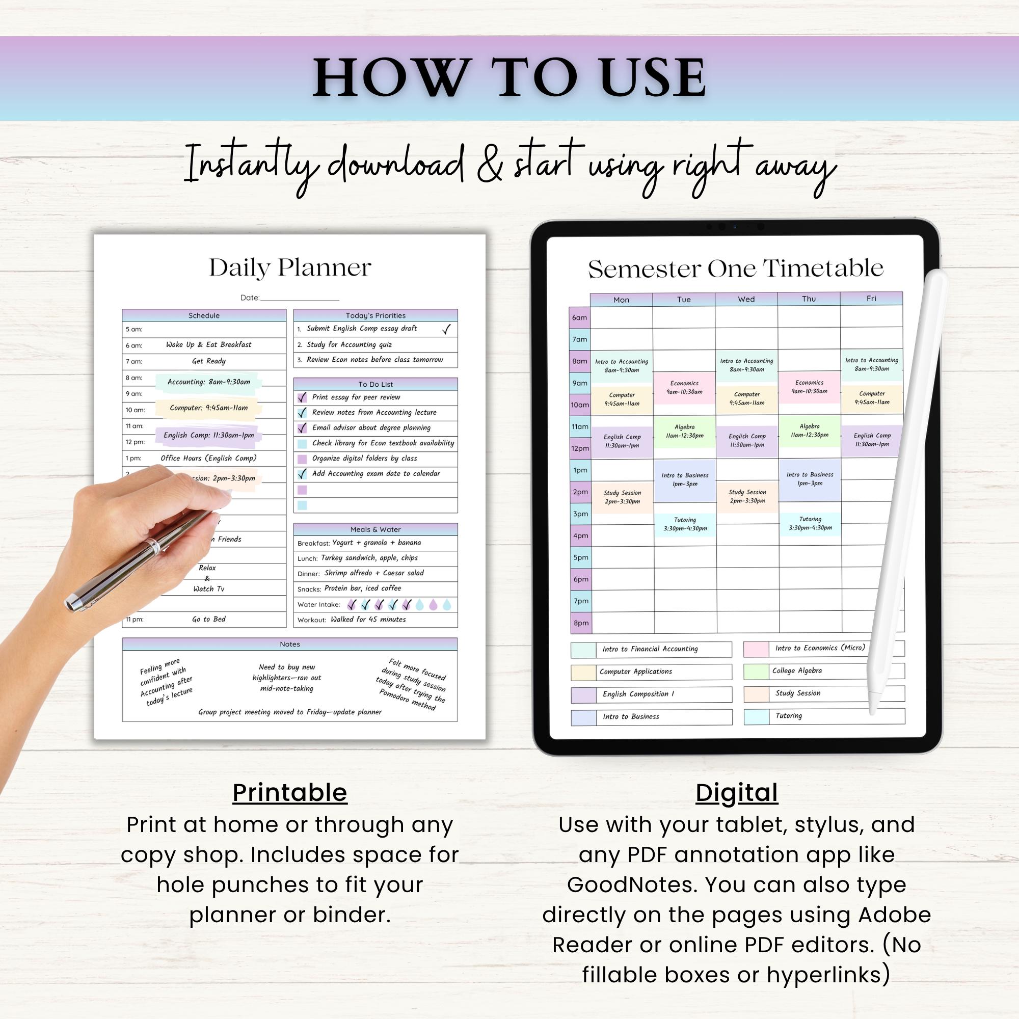 Student Academic Planner Printable | Adhd-friendly High School Planner ...
