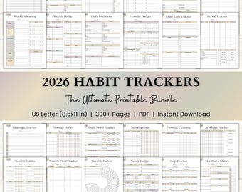 2026 Habit Tracker Printable Bundle: Minimalist Fitness Journal, ADHD Mood & Routine Tracker, Monthly Goal Setting Planner (PDF) – Boho