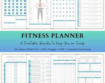 Fitness Planner Printable | Weight Loss Tracker | Exercise Log | Health & Wellness Planner | Adhd Workout Gym Journal | PDF | Blue Green