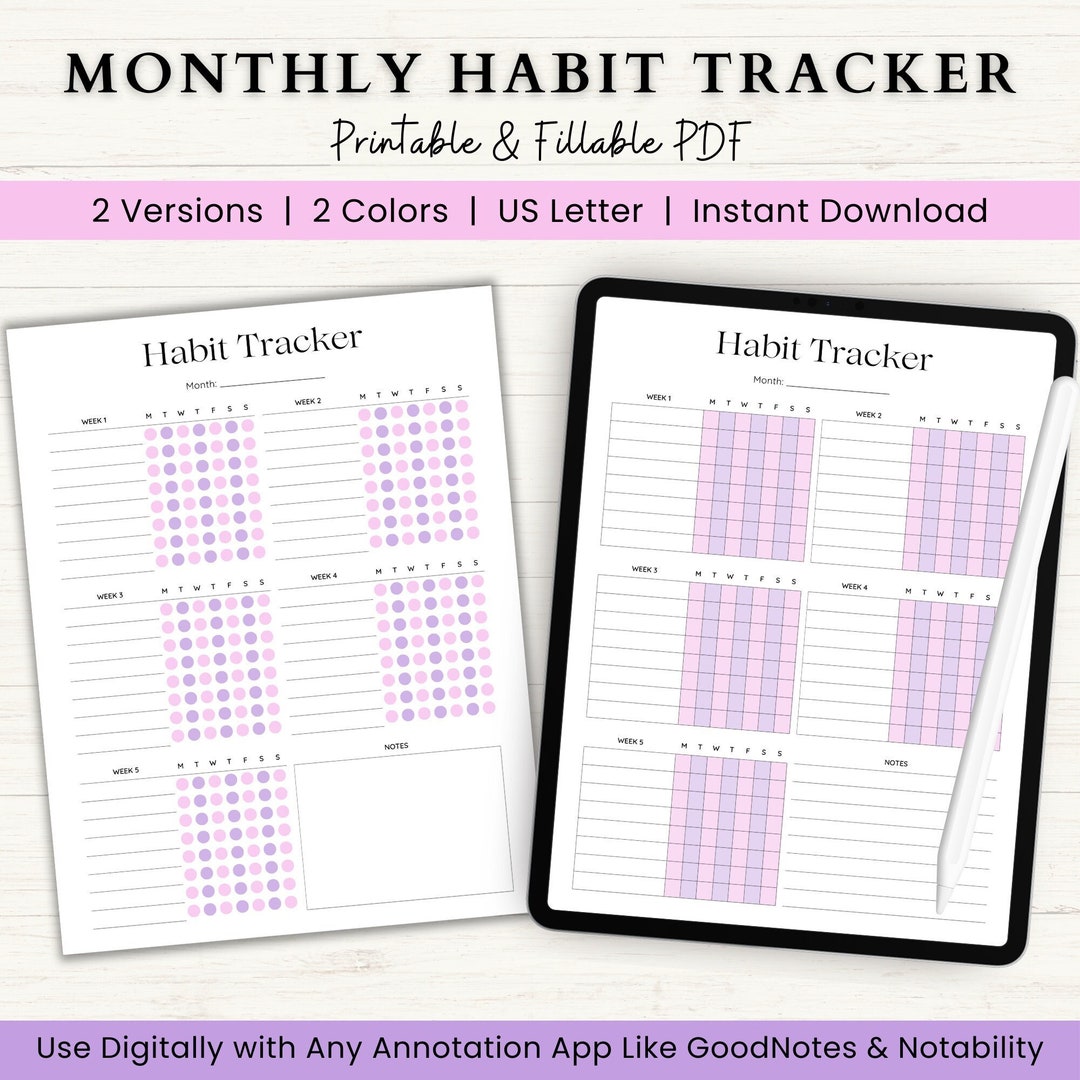 Monthly Habit Tracker Printable Insert | Editable Habit Tracker ...