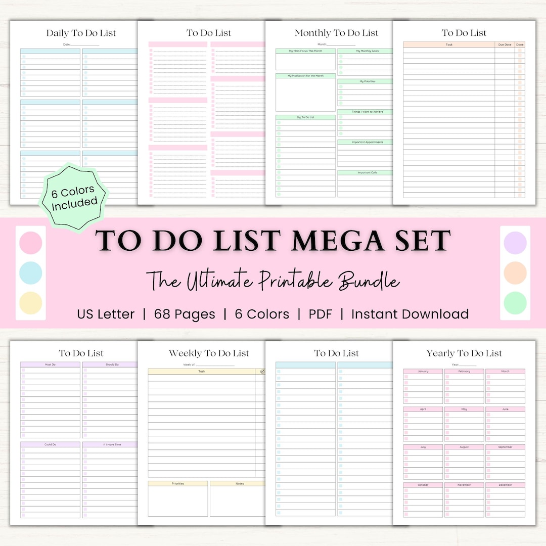 To Do List Printable Bundle | Productivity Planner | Daily, Weekly ...