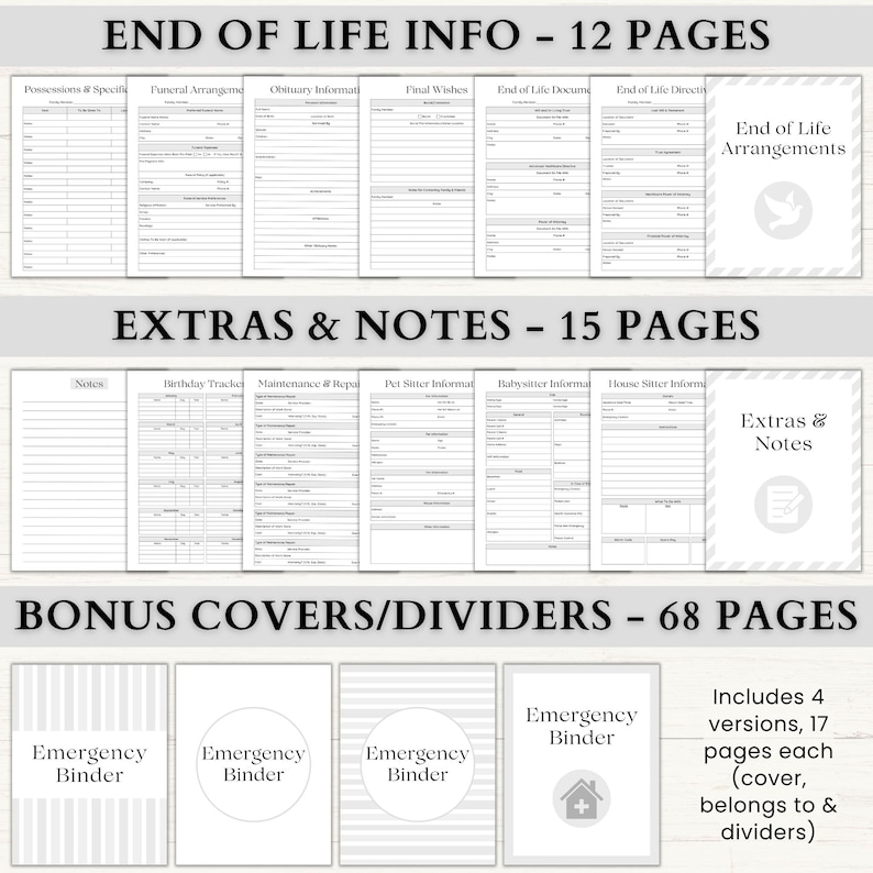 Emergency Binder Printable | In Case of Emergency Planner | Family Household Survival Binder | End of Life Planner | Death Binder PDF | Gray image 7