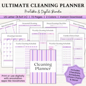 Cleaning Planner Printable | ADHD Cleaning Schedule | Weekly Chore Chart | Declutter & Cleaning Tracker | Spring Cleaning Checklist | PDF