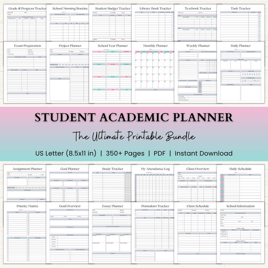 Student Academic Planner Printable | Adhd-friendly School Planner ...