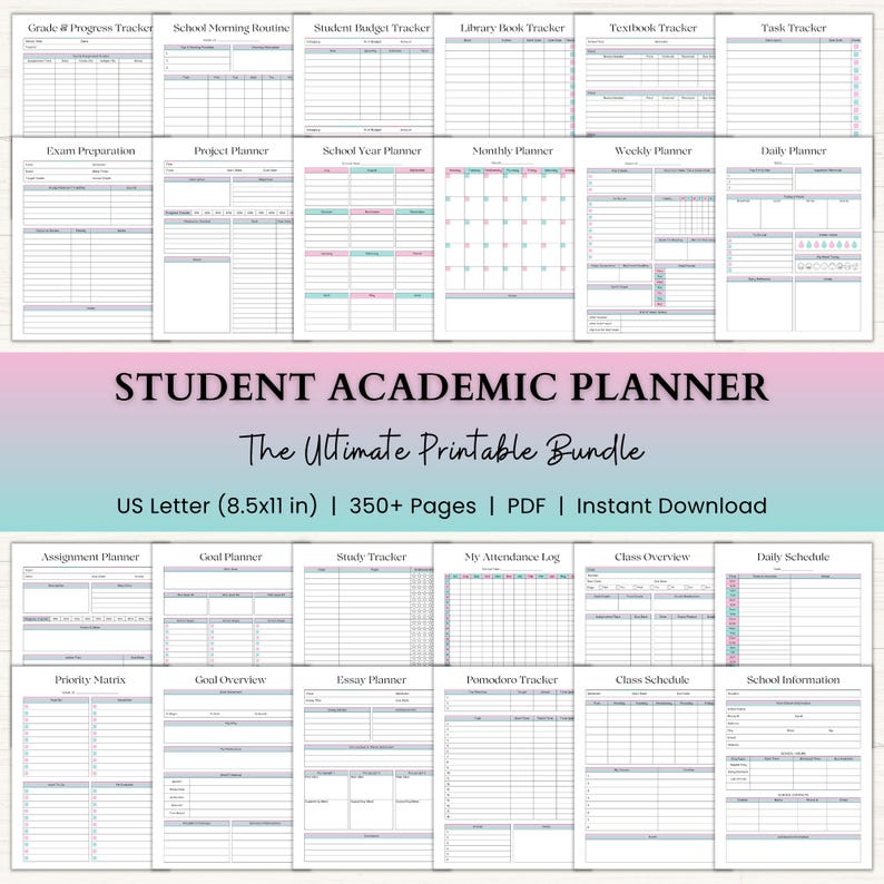 Student Academic Planner Printable | Adhd-friendly School Planner ...