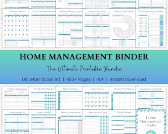 Home Management Binder | Printable Cleaning Schedule | Adhd Household Chore Chart | Weekly Meal Planner | Home Organization PDF | Blue Green