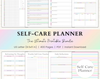 Self Care Planner Printable | Gratitude Journal | Mood Tracker | Mental Health Journal | Adhd Calm Mind Planner | Mindfulness Kit | Rainbow