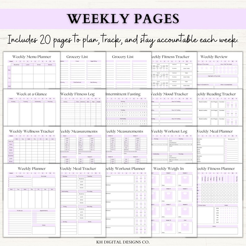 75 Day Challenge Printable Bundle: Workout Planner, ADHD Habit Tracker, Weight Loss Journal, 75 Soft + Medium Challenge (PDF) – 6 Colors image 5