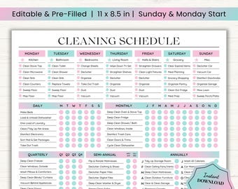 Editable Cleaning Schedule | Adult Chore Chart | Cleaning Planner | Adhd Cleaning Checklist | Cleaning Chart Template | Household Chore List