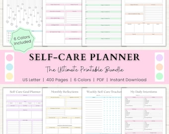 Self Care Planner Printable Bundle | ADHD Mental Health Journal | Anxiety Tracker | Guided Self Reflection Journal | PDF | 6 Colors