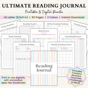 Reading Journal Printable | Book Reading Tracker | Book Shelf |  Monthly Reading Log | Book Review Journal | Book Challenge | Book Summary
