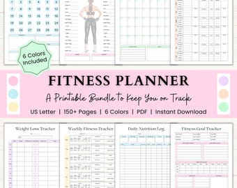 Fitness Planner Printable | Weight Loss Tracker | Adhd Workout Journal | Health & Wellness Planner | Daily Exercise Log | PDF | 6 Colors