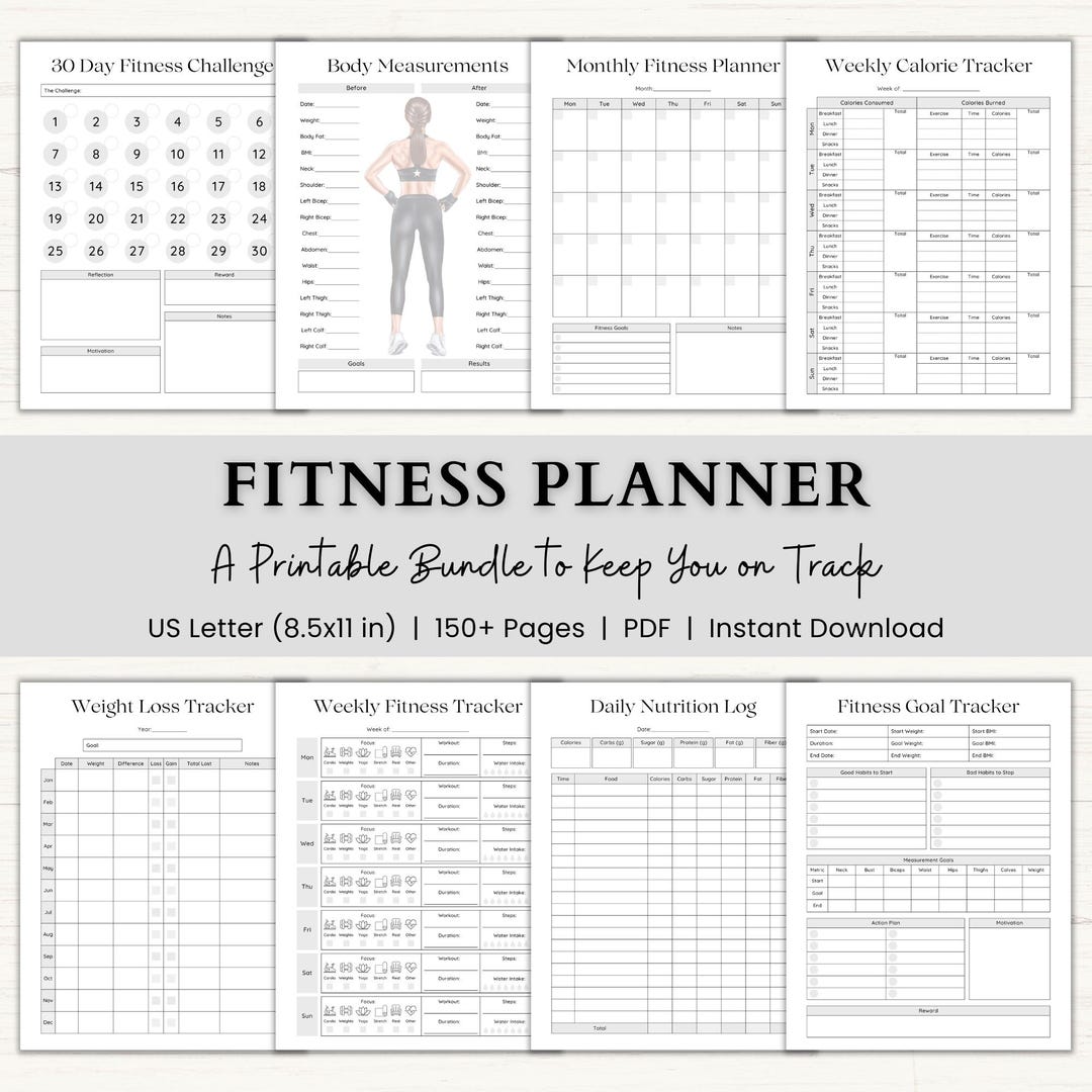 Fitness Planner Printable | Weight Loss Tracker | Minimalist Wellness ...