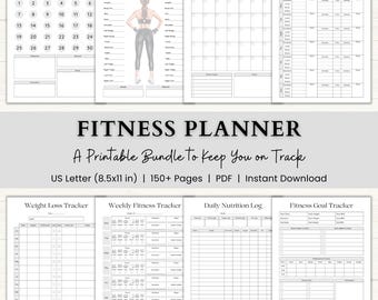 Fitness Planner Printable | Weight Loss Tracker | Minimalist Wellness Journal | Workout & Nutrition Log | Adhd Health Planner | PDF | Gray