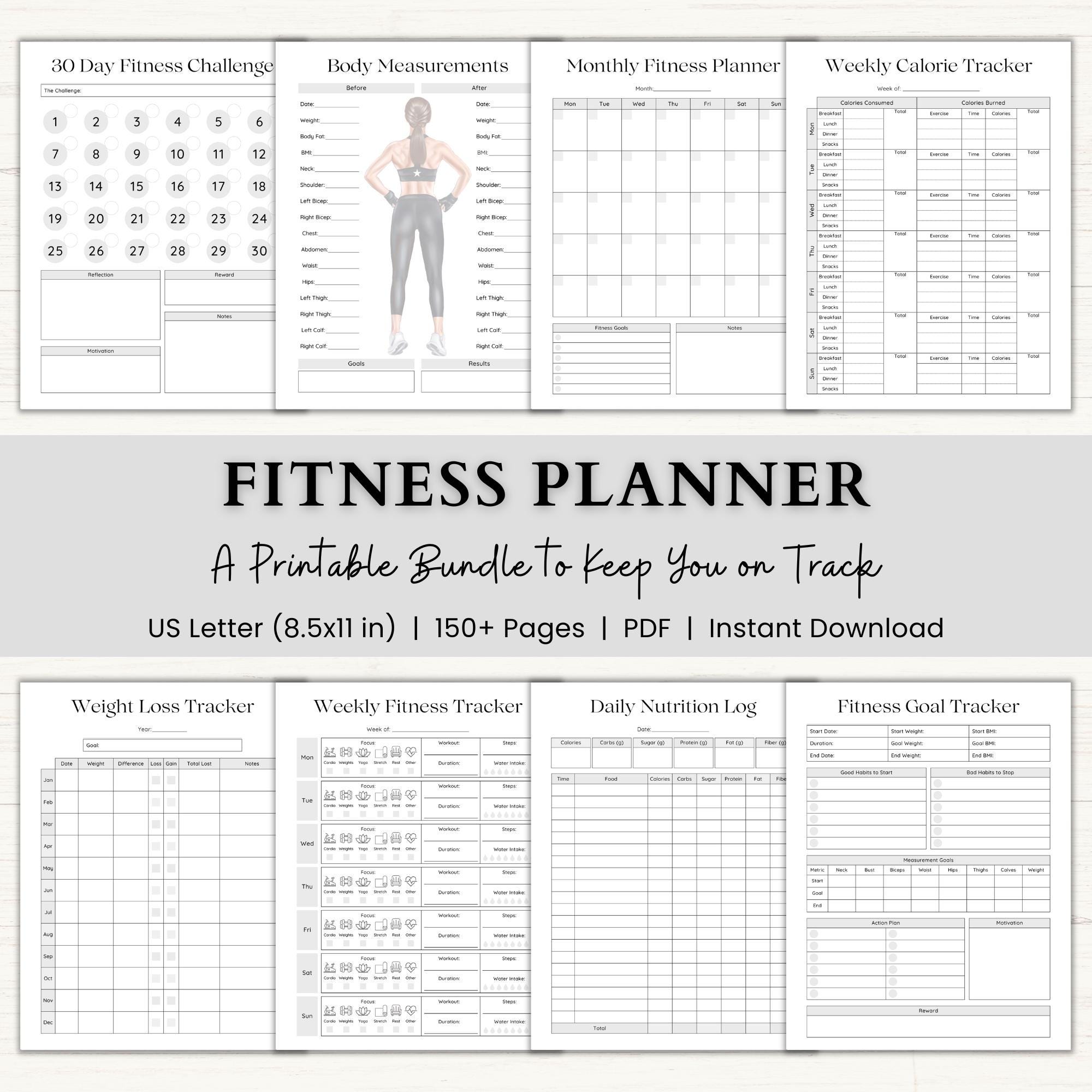 Fitness Planner Printable | Weight Loss Tracker | Minimalist Wellness ...