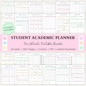 Student Academic Planner Printable | All-in-One High School Planner System | Homework Planner, Assignment Tracker | PDF | 6 Colors