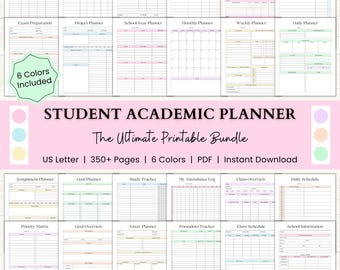 Student Academic Planner Printable | All-in-One High School Planner System | Homework Planner, Assignment Tracker | PDF | 6 Colors