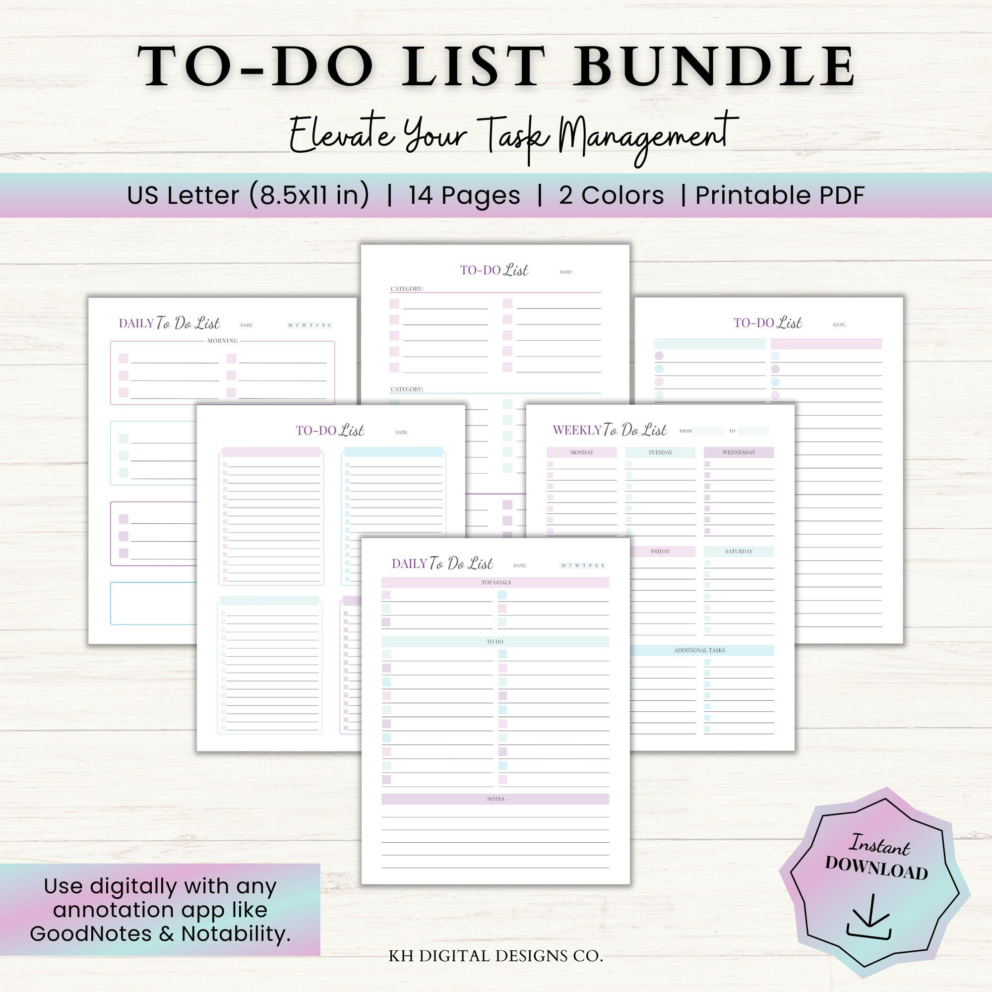 To Do List Printable Bundle | GoodNotes To Do List | Task Tracker | ADHD To Do List | Daily Checklist Template | Master To Do List | PDF