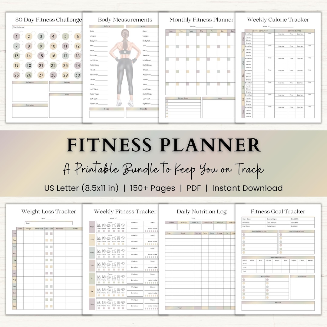 Fitness Planner Printable | Weight Loss Journal | Food & Calorie ...