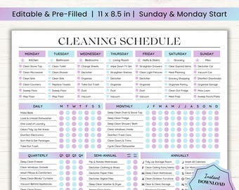 Editable Cleaning Schedule | Adult Chore Chart | Cleaning Planner | Adhd Cleaning Checklist | Cleaning Chart Template | Household Chore List