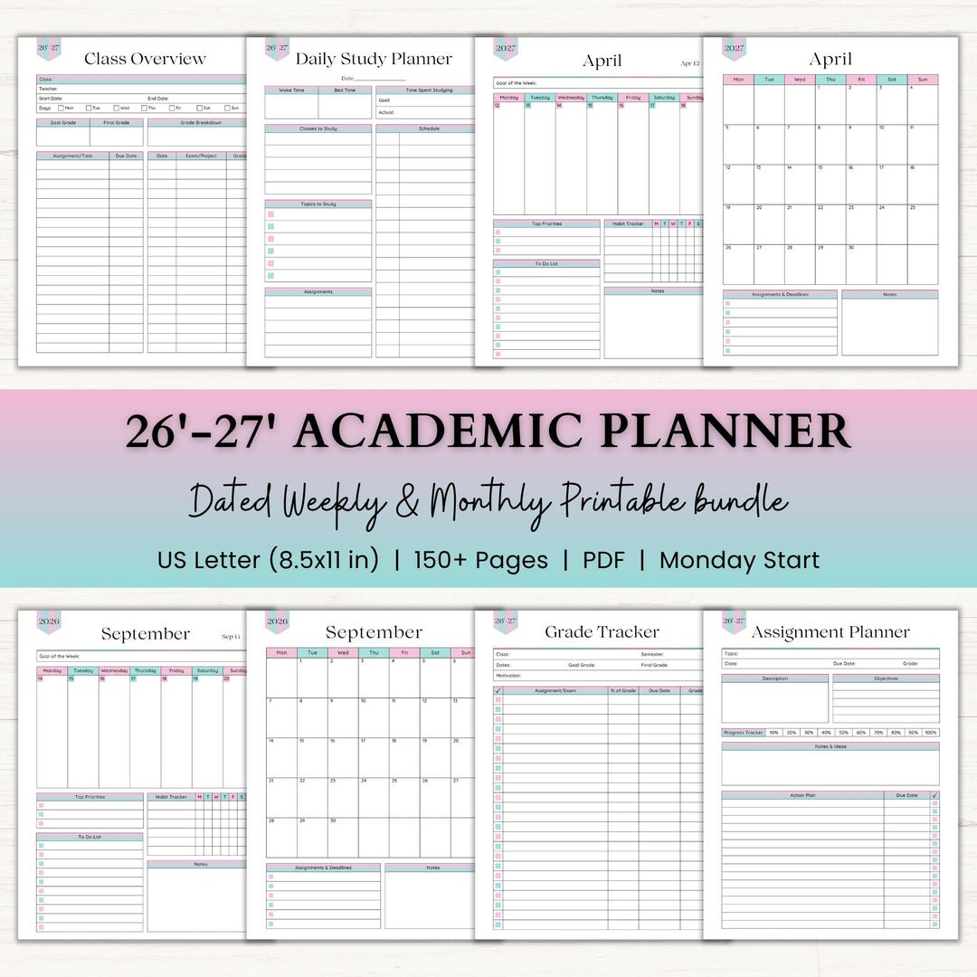 2026 2027 Academic Planner Printable Dated Weekly Planner For 2026 2027 Academic Planner Printable Dated Weekly Planner For