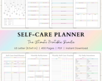Self Care Planner Printable Bundle | ADHD Mental Health Journal | Mood Tracker | Gratitude & Wellness Journal | PDF | Rainbow