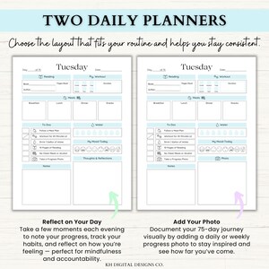 75 Day Challenge Printable Bundle: Workout Planner, ADHD Habit Tracker, Weight Loss Journal, 75 Soft + Medium Challenge (PDF) – 6 Colors image 3