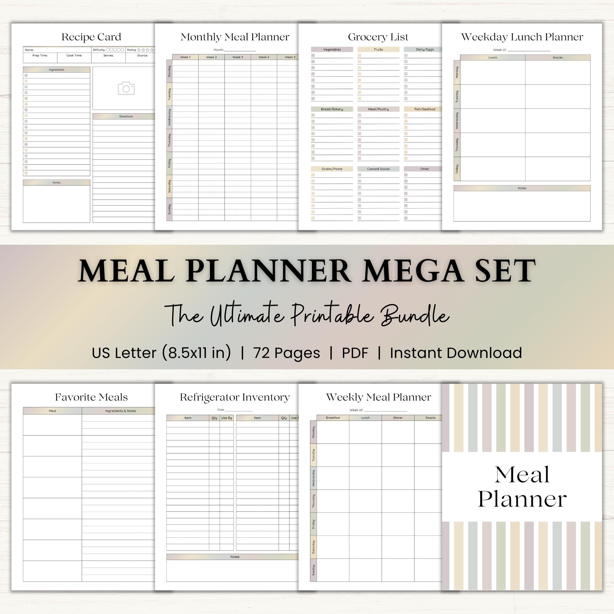 Meal Planner Printable Bundle | Weekly & Monthly Meal Prep Planning ...