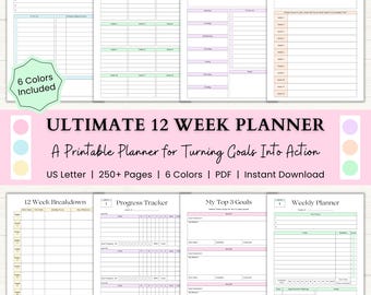 12 Week Planner Printable | Build Momentum and Achieve More in 12 Weeks with Focused Action & Goal Setting | PDF | 6 Colors