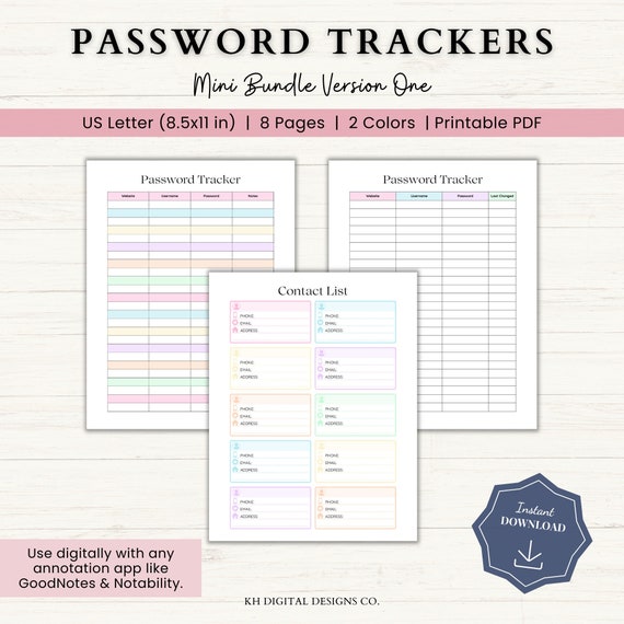 Password Tracker | Password Book | Good Notes Planner | Password Log | ADHD Planner Printable | Life Binder | Address Book | PDF | Version 1