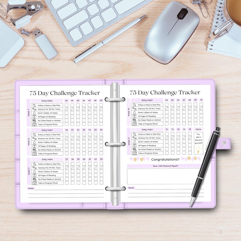 75 Day Challenge Printable Bundle: Workout Planner, ADHD Habit Tracker, Weight Loss Journal, 75 Soft + Medium Challenge (PDF) – 6 Colors image 13
