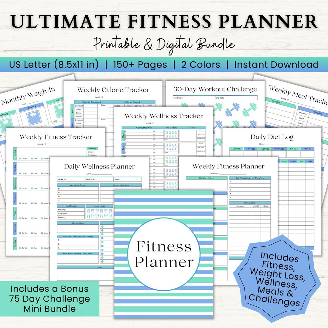 Fitness Planner Bundle Printable Weight Loss Journey Journal Adhd ...