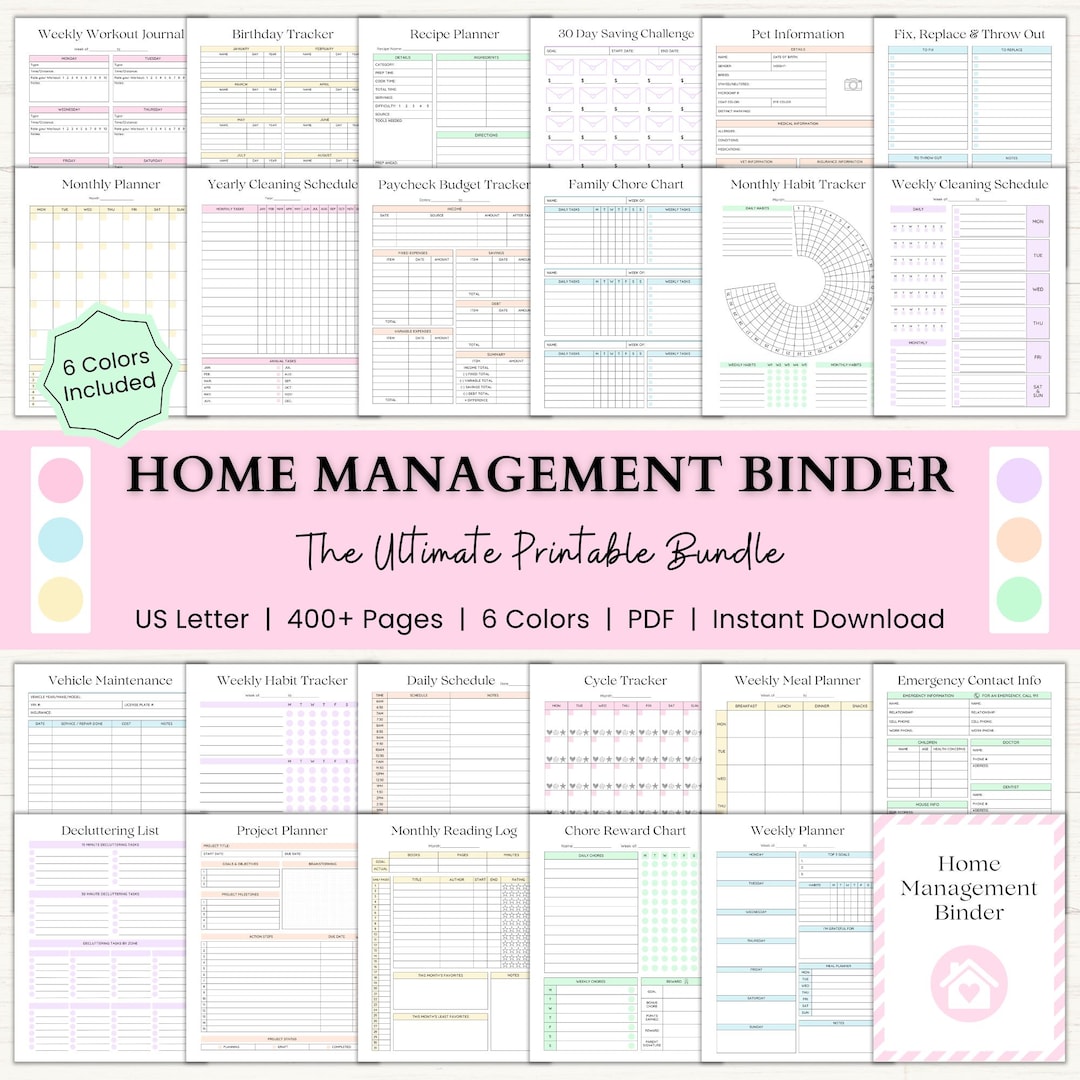 Home Management Binder | Printable Cleaning Schedule | Weekly Meal ...