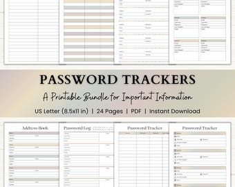 Password Tracker Printable Bundle | Password Log Book | Contact List, Address Book | PDF | Boho