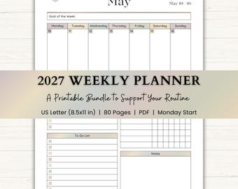 2027 Weekly Planner Printable | Monday Start Planner | ADHD Weekly Schedule | Weekly Organizer | PDF | Boho