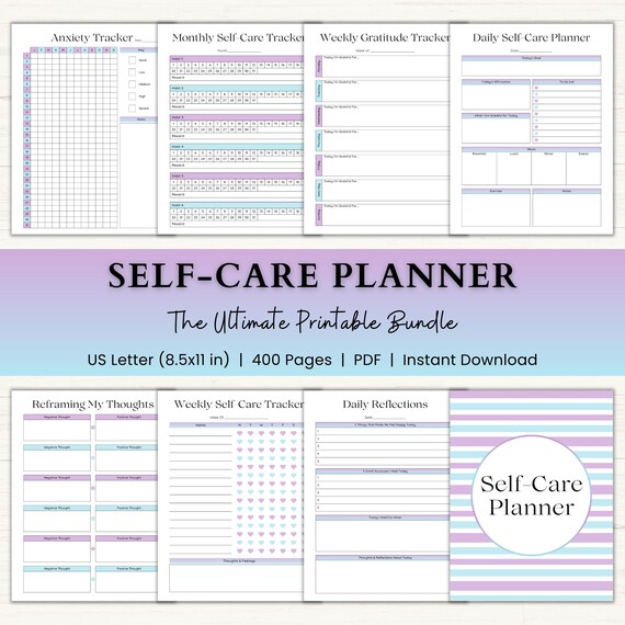 Self Care Planner Printable | Self Love & Mindfulness Journal | Mood Tracker | Adhd Mental Health Planner | Calm Mind Journal | Blue Purple