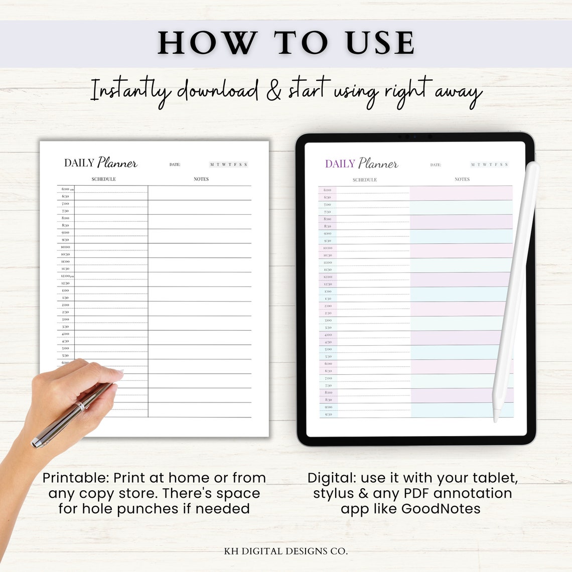 Daily Planner Time Printable | Day Schedule Template | Hourly Planner ...