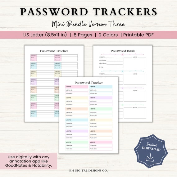 Password Tracker | Password Book | Good Notes Planner | Password Log | ADHD Planner Printable | Life Binder | Address Book | PDF | Version 3
