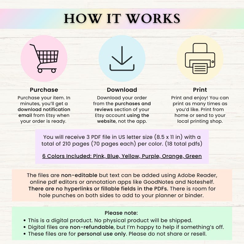 75 Day Challenge Printable Bundle: Workout Planner, ADHD Habit Tracker, Weight Loss Journal, 75 Soft + Medium Challenge (PDF) – 6 Colors image 11